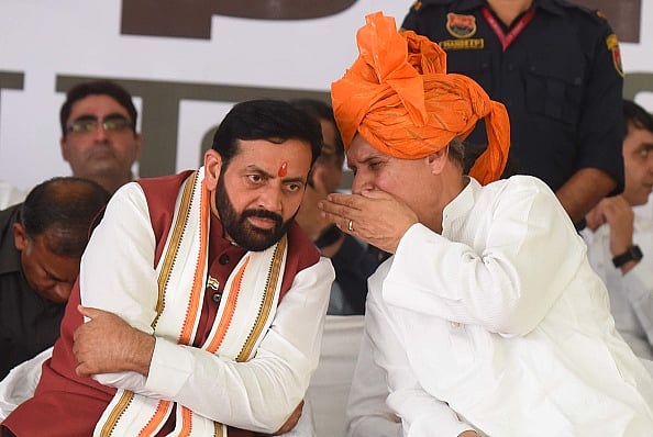 Getty Images : Nayab Singh Saini and Union Minister of State and BJP Gurugram parliamentary constituency candidate, Rao Inderjit Singh