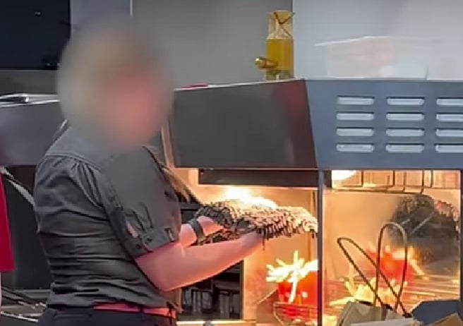 McDonald’s employee was caught drying a mop under heat lamps near fries. 