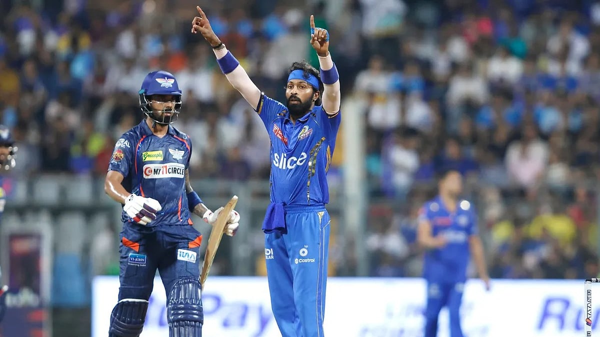Mumbai Indians' skipper Hardik Pandya in action during match 67 against Luck Super Giants on May 17, Friday 2024 at the Wankhede Stadium, Mumbai.  - BCCI 