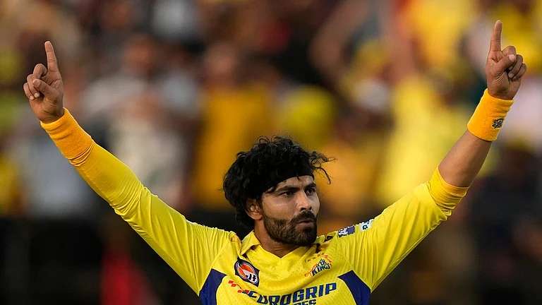 CSK's Ravi Jadeja celebrates a wicket. - AP