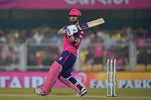 Photo: AP/Anupam Nath : Rajasthan Royals' Riyan Parag