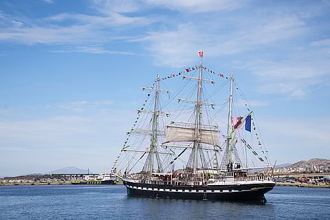Three-masted Belem departs with Olympic flame to Marseille