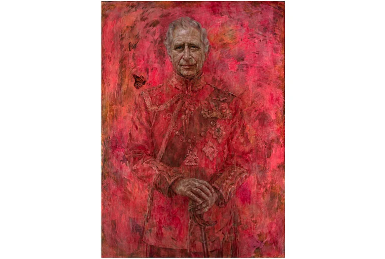 Jonathan Yeo's oil on canvas portrait of Britain's King Charles III - AP
