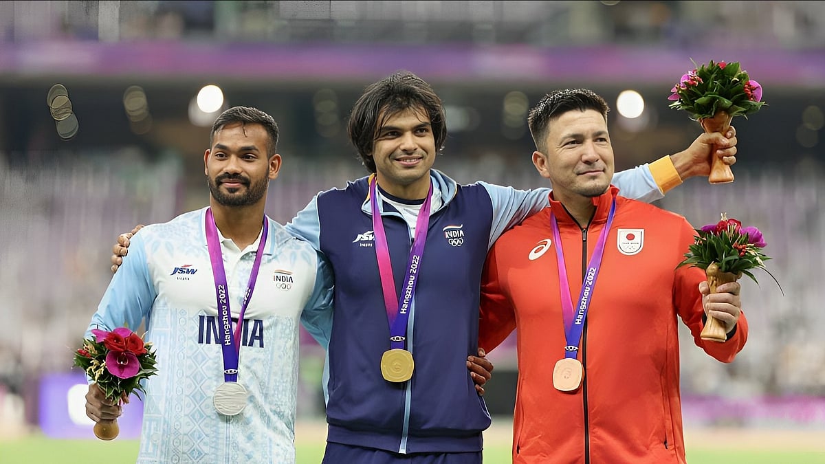 X/@19thAGofficial : India finished at the top two of the javelin throw event at the Hangzhou Asian Games