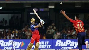 BCCI : Virat Kohli hits a six during RCB vs PBKS match 6 of the 2024 Indian Premier League on March 25.