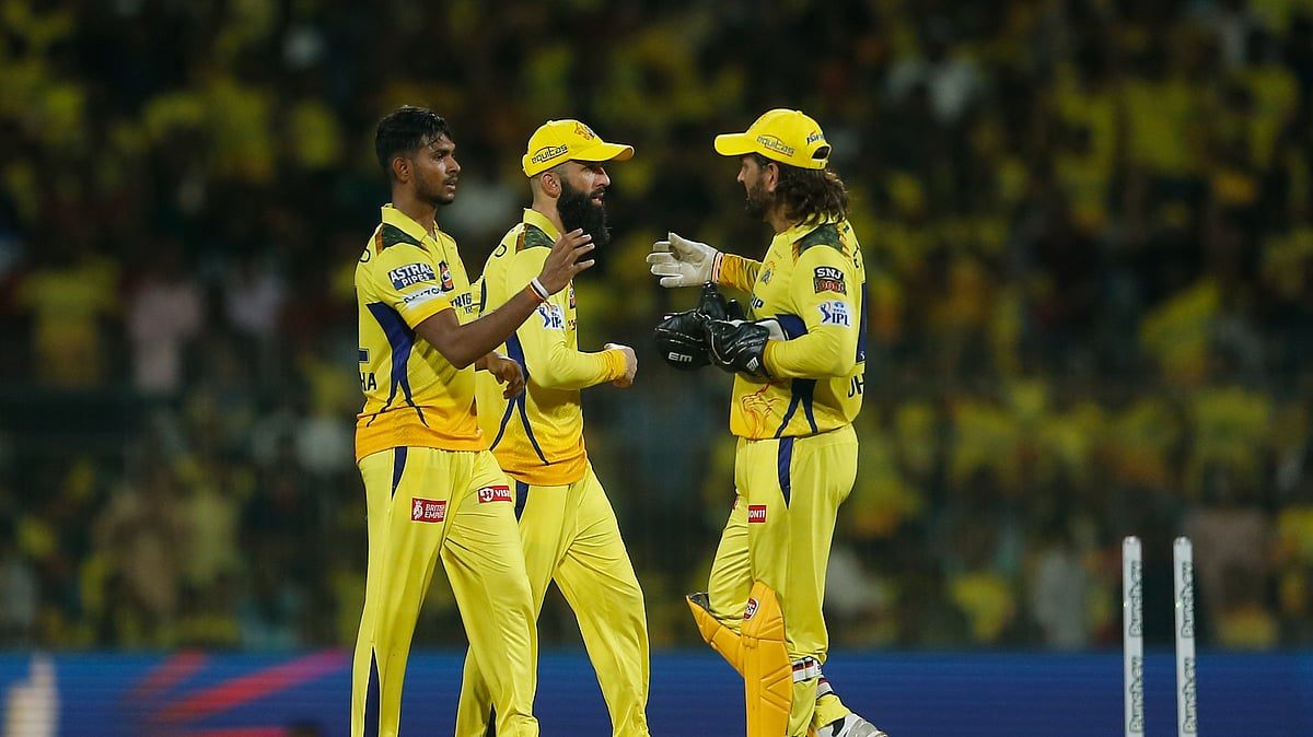 Chennai Super Kings' Matheesha Pathirana, left, celebrates the dismissal of Sunrisers Hyderabad's Aiden Markram during the Indian Premier League cricket match between Chennai Super Kings and Sunrisers Hyderabad in Chennai. - AP Photo/R.Parthiban