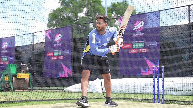 Rishabh Pant during a practice session before the warm-up game against Bangladesh. - X/@BCCI