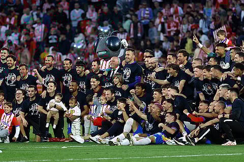 Spanish La Liga: Girona players celebrate