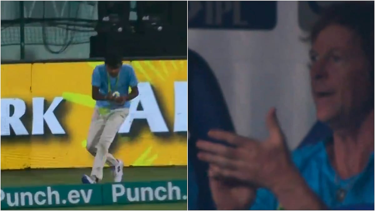 Jonty Rhodes applauds as ball boy takes catch at the third man boundary - X/@IPL