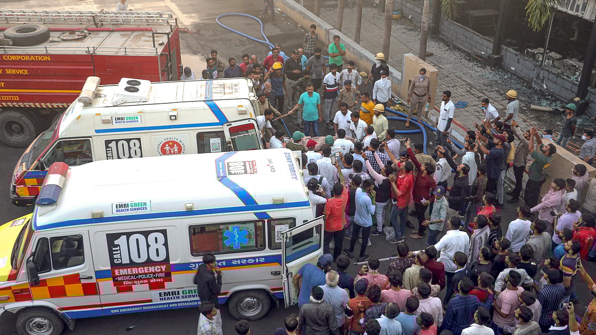 PTI : Rescue and relief operation underway after a fire broke out at a gaming zone in Gujarat's Rajkot on Saturday |