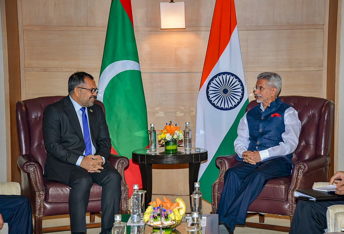 PTI :  External Affairs Minister S Jaishankar with Maldives Foreign Minister Moosa Zameer at a meeting, in New Delhi, Thursday, May 9, 2024