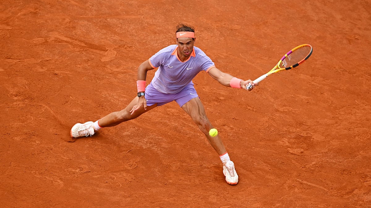 Rafael Nadal in opening round action against Zizou Bergs at Italian Open.