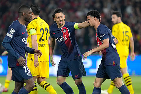 PSG players Marquinhos and Warren Zaire-Emery
