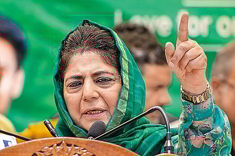PDP president Mehbooba Mufti at a campaign rally of Parra at Budgam