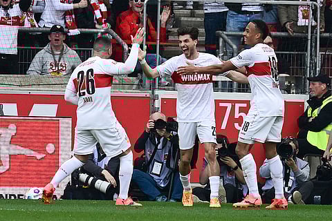 Stuttgart's players celebrate the first goal