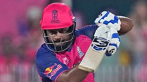 AP : RR captain Sanju Samson in action.