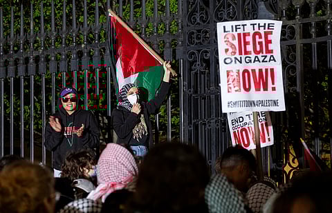Pro-Protesters at the Main Gate of the Columbia University Campus