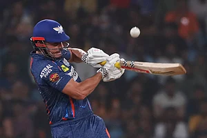 | Photo: AP/Pankaj Nangia : LSG's Marcus Stoinis