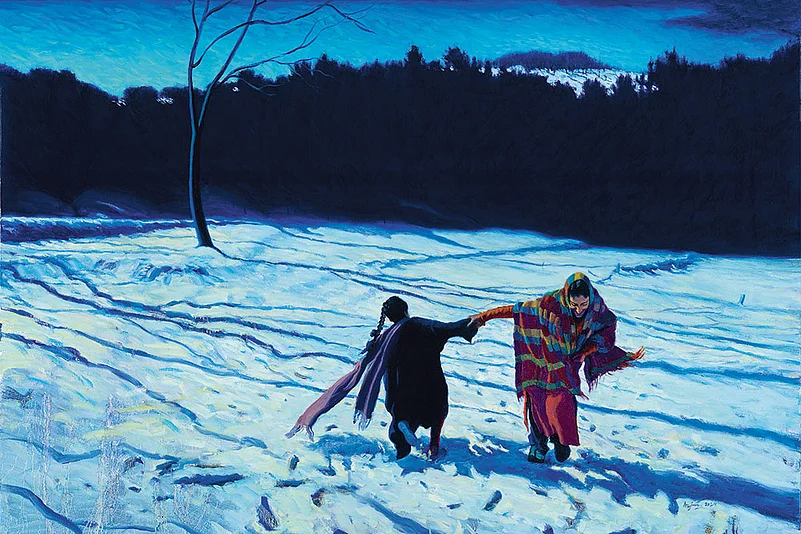 Artwork titled
‘The Hikkat Dance
in Silent Snow’ by
Azim Hassan Artwork by Azim Hassan