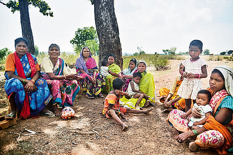 Women residents of Surkain at a meeting to decide their matt before the elections