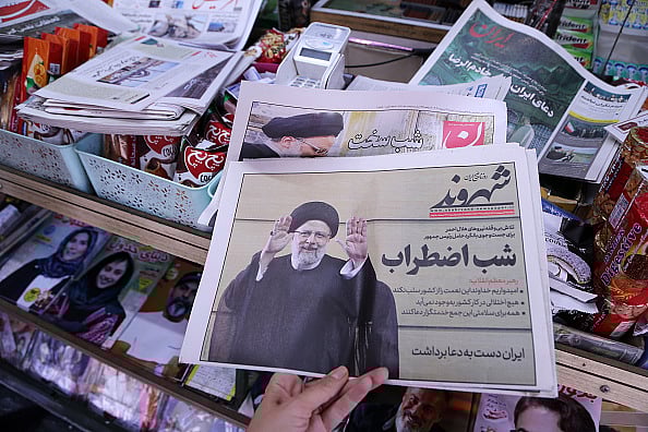 Newspapers cover the death of Iranian President Ebrahim Raisi in a helicopter crash on their headlines in the country's press in Tehran, Iran on May 20, 2024. 