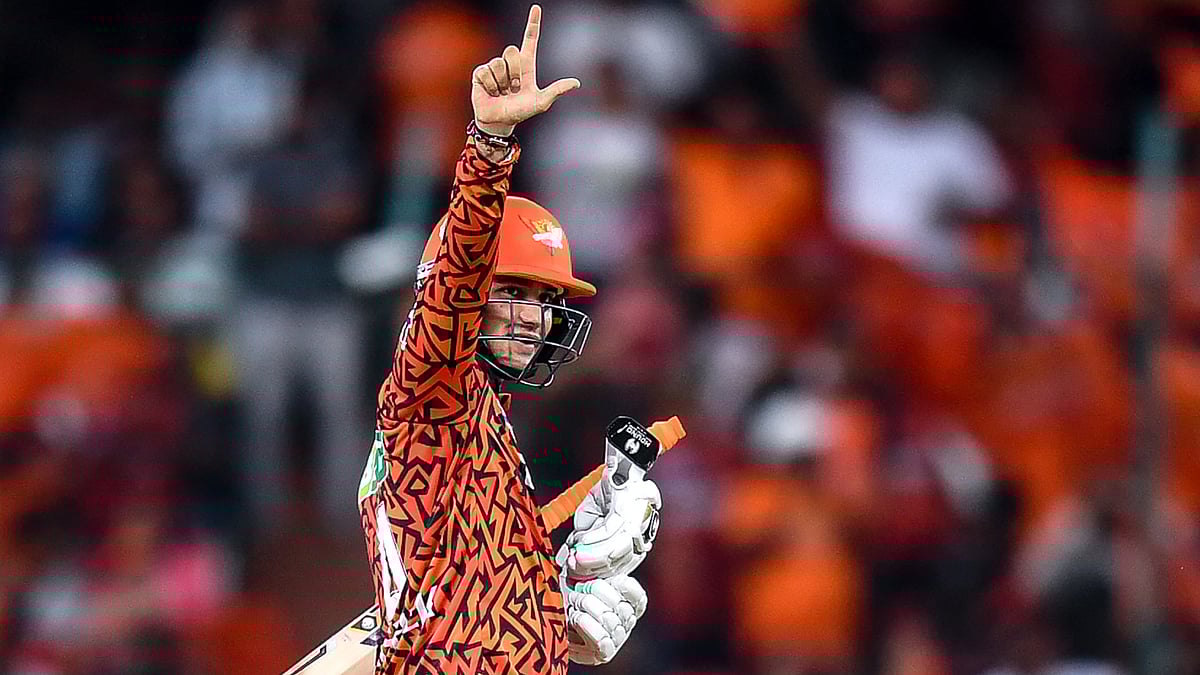 Sunrisers Hyderabad's Abhishek Sharma celebrates reaching his half-century against Punjab Kings in match 69 of Indian Premier League 2024 on Sunday (May 19). - null
