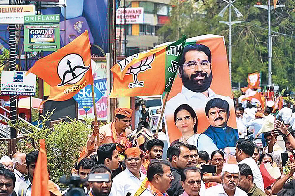 Photo: Twitter@mieknathshinde : Shiv Sena supporters during a rally in Nashik