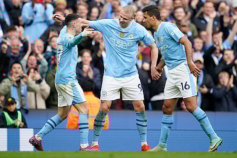 Erling Haaland celebrates his side's fourth goal