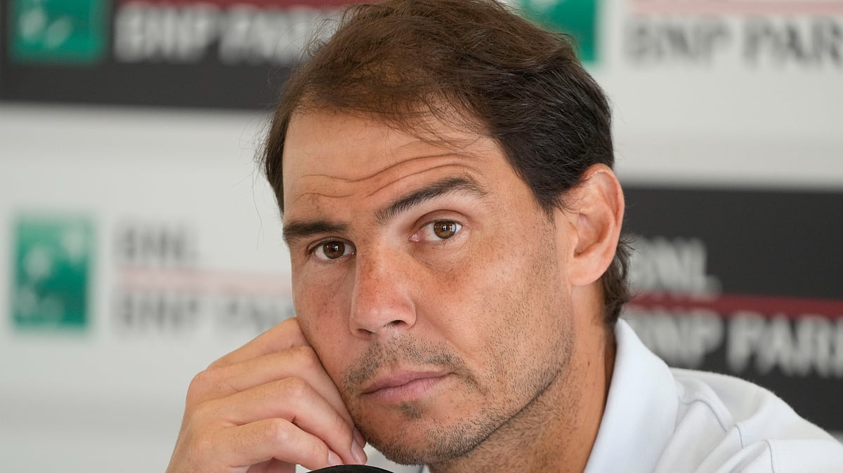 Rafael Nadal, of Spain, attends a press conference at the Italian Open tennis tournament in Rome, Wednesday, May 8, 2024. - AP