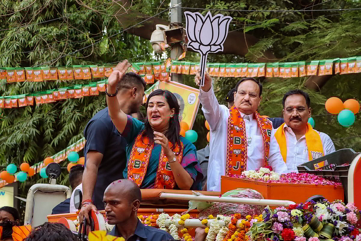 | Photo: PTI : Bharatiya Janata Party (BJP) president JP Nadda during a roadshow 