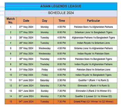 Asian Legends League schedule