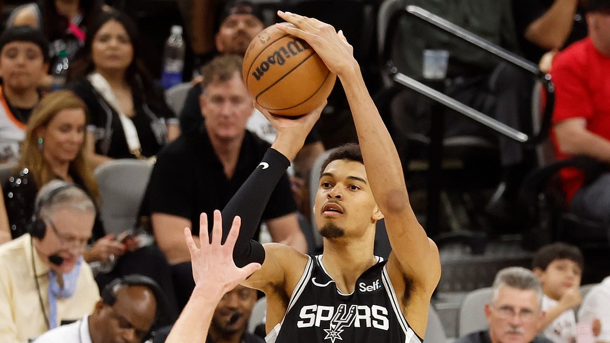 San Antonio Spurs forward Victor Wembanyama in action vs. the Denver Nuggets on April 12, 2024. - null