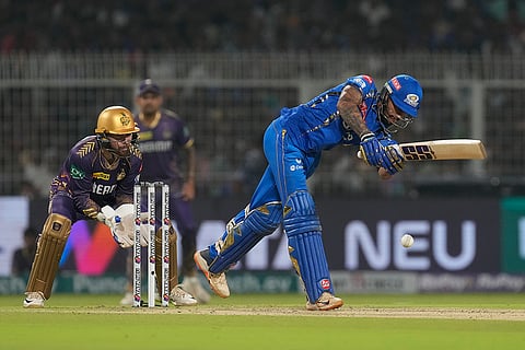 Tilak Varma plays a shot