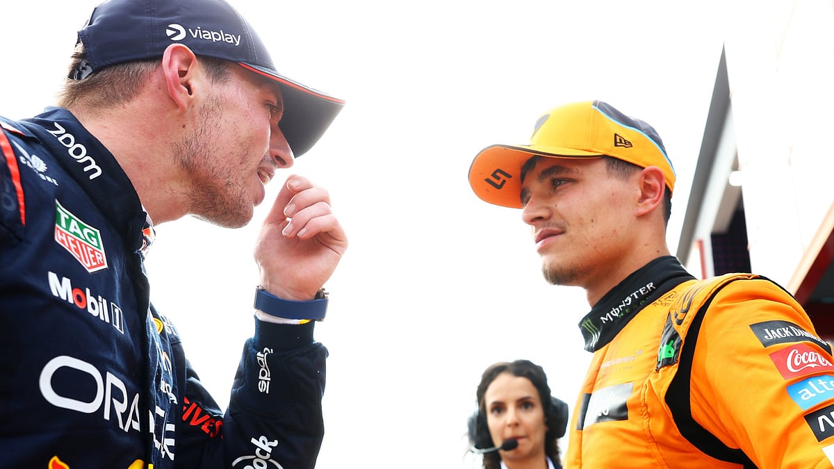 Max Verstappen and Lando Norris pictured after Sunday's race