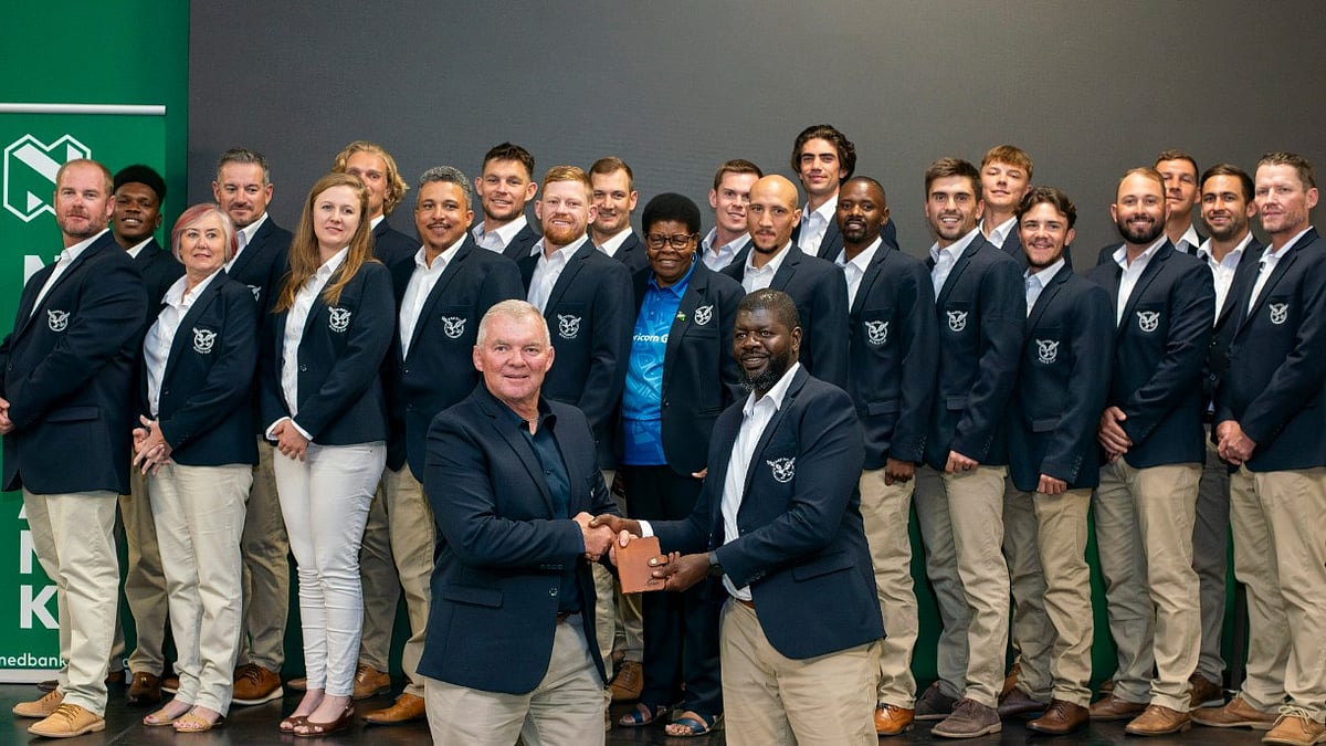 Photo: X/ @CricketNamibia1 : Namibia national cricket team for a photo session before leaving the country for the T20 World Cup 2024 in the USA and West Indies.