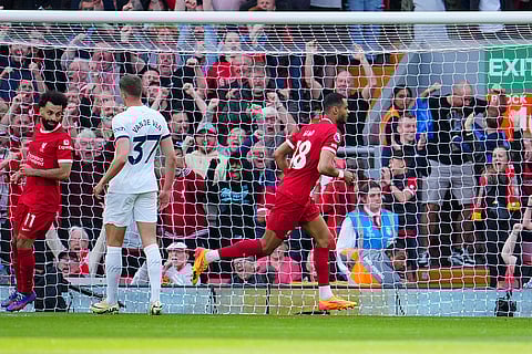 Cody Gakpo, center, celebrates team's 3rd goal