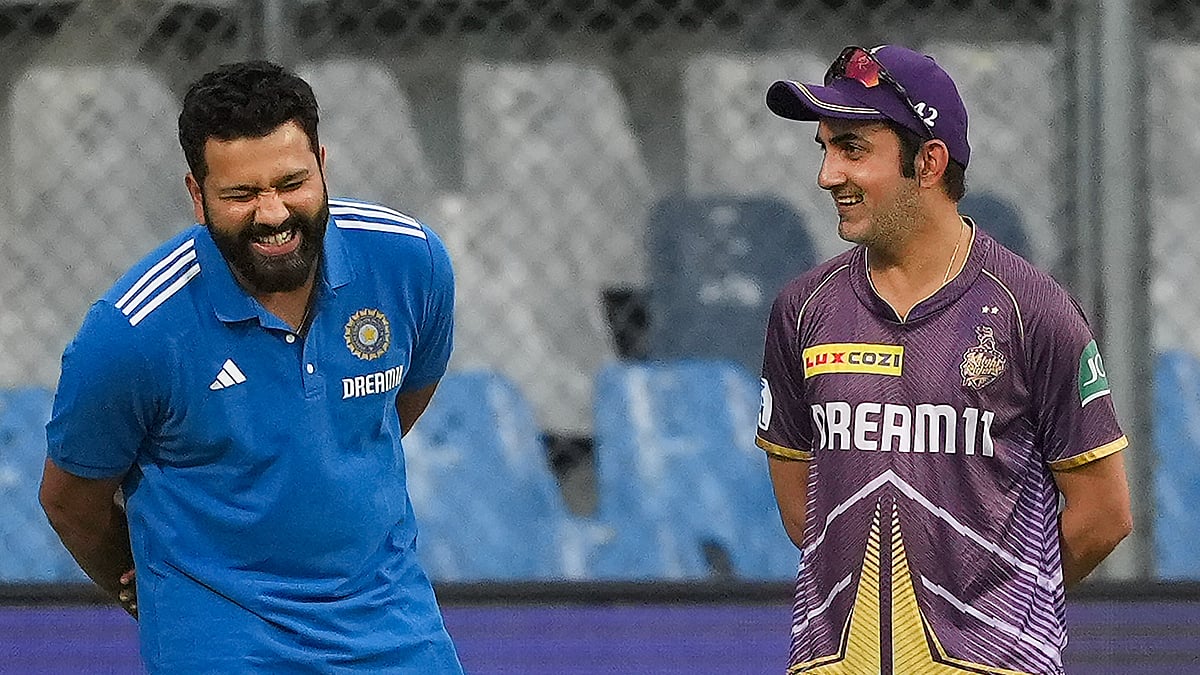 PTI/Kunal Patil : Rohit Sharma with Gautam Gambhir ahead of the MIvs KKR match