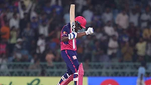 AP Photo/Pankaj Nangia : Rajasthan Royals' captain Sanju Samson celebrates the win in the Indian Premier League cricket match between Rajasthan Royals and Lucknow Super Giants in Lucknow.