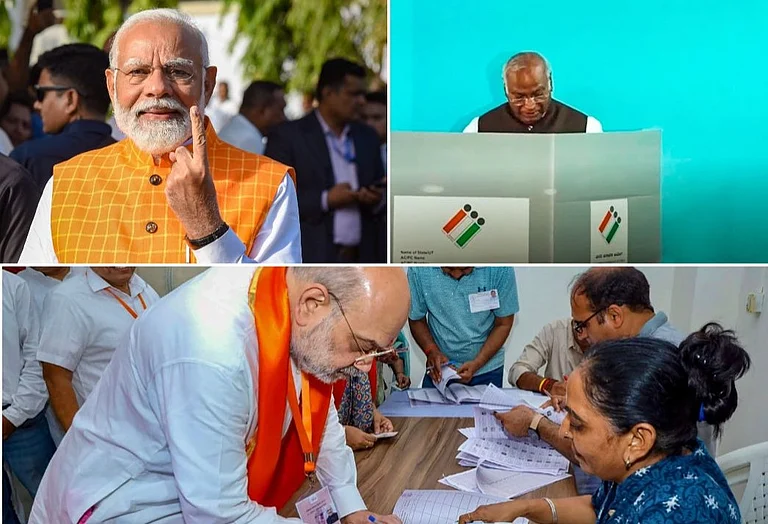 Prime Minister Narendra Modi, Congress president Mallikarjun Kharge (Top) And Union Home Minister Amit Shah |  - PTI