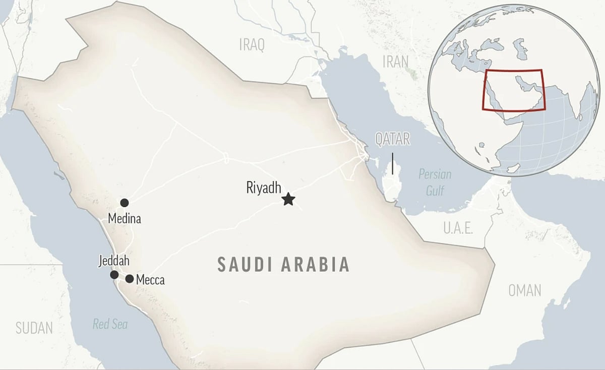 AP : This is a locator map for Saudi Arabia with its capital, Riyadh |