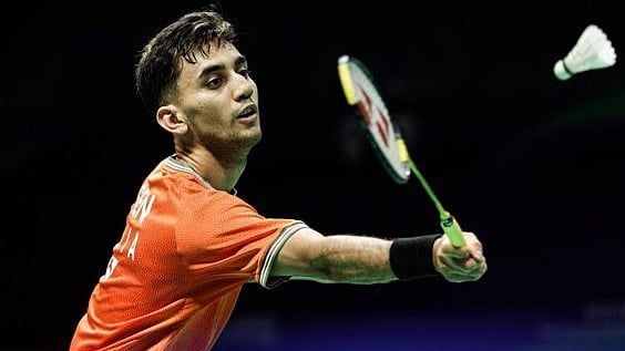 India's Lakshya Sen in action at the Thomas Cup Group C match against Indonesia's Jonatan Cristine on May 1, 2024.  - X |BAI