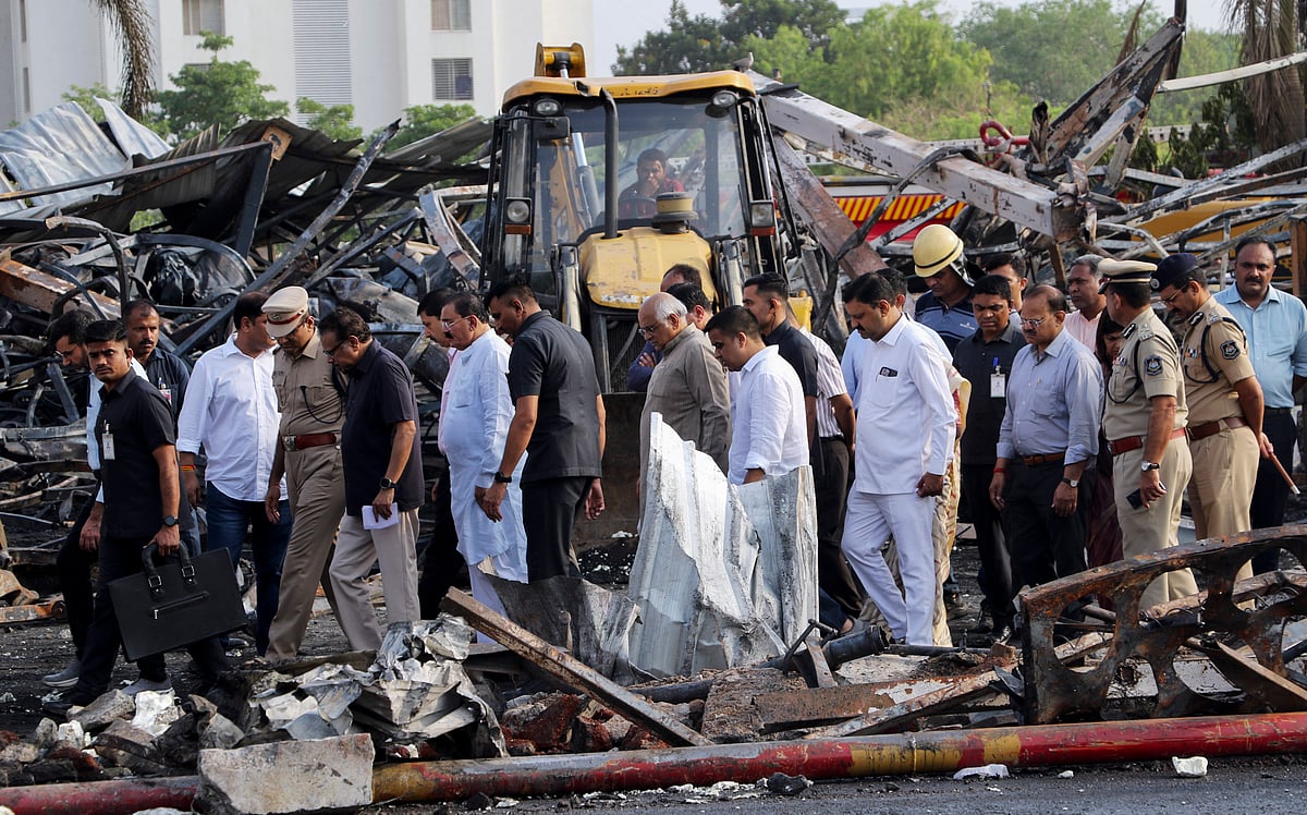 PTI : Gujarat CM Bhupendra Patel takes stock at the incident site.