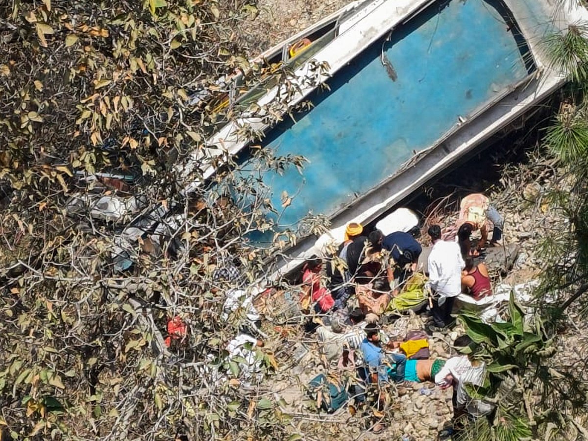 PTI : . The bus was ferrying pilgrims from the Kurukshetra area of Haryana to the Shiv Khori area in Jammu and Kashmir's Reasi district