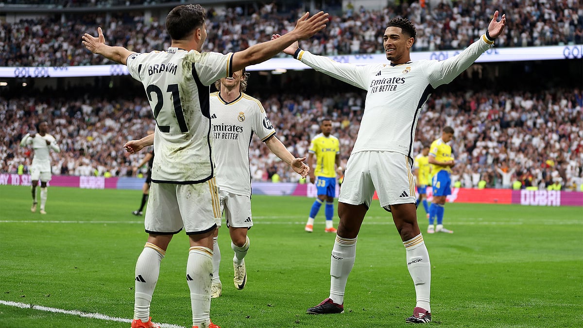Real Madrid celebrate the 2023-24 La Liga title win on May 4, Saturday.  - X | Read Madrid 