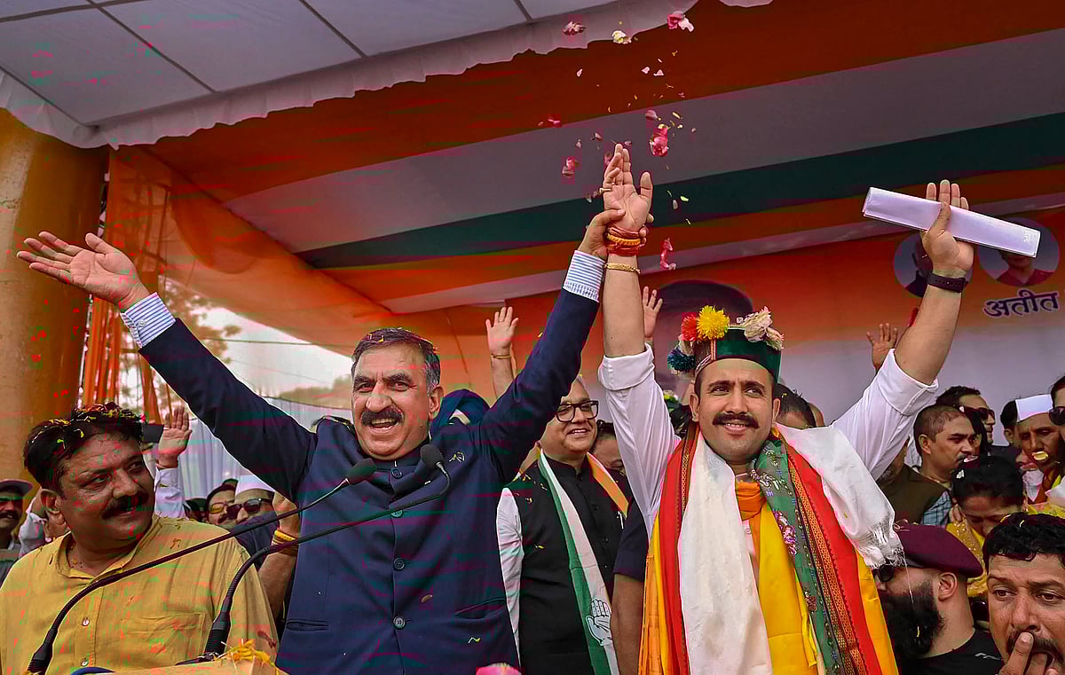 PTI : Himachal Pradesh CM Sukhvinder Singh Sukhu during nomination filing rally of Congress candidate Vikramaditya Singh