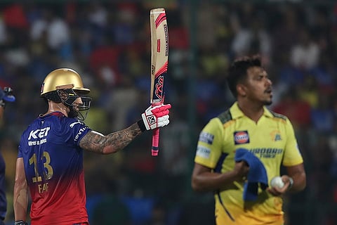 Faf du Plessis celebrates his fifty runs