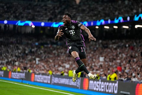 Bayern's Alphonso Davies celebrates first goal