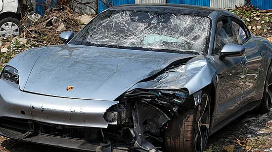PTI : The Porsche Taycan that was involved in the accident in Pune |