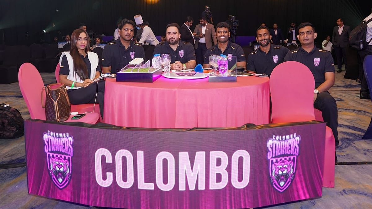 Photo: Special Arrangement : Colombo Strikers owners along with Thisara Perera and support staff.