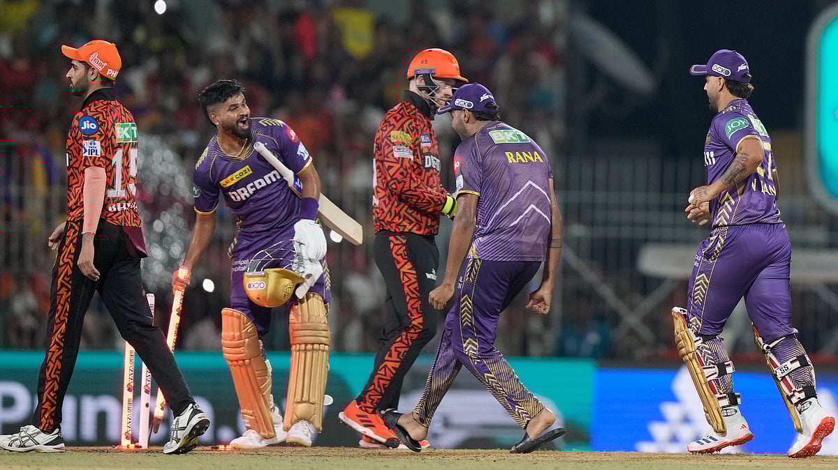 AP Photo/Mahesh Kumar A. : Kolkata Knight Riders' captain Shreyas Iyer celebrates with his teammates after winning against Sunrisers Hyderabad during the Indian Premier League cricket final match in Chennai.